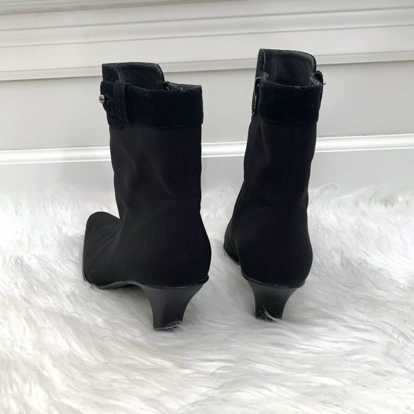 Stuart Weitzman Gore-Tex Suede Trim Block Heel Square Toe Black Boots - Picture 5 of 11